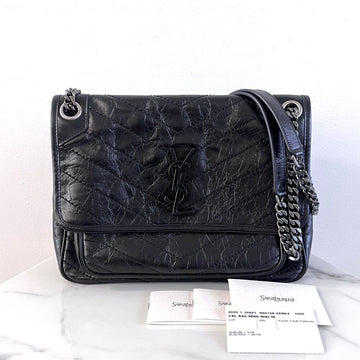 SAINT LAURENT ニキバッグ ヴィンテージ ミディアム レザー ブラック ショルダーバッグ 633158-0EN04-1000 159063333 [P]
