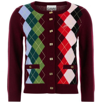 GANNI Karo-Cardigan in Burgunderrot 152031683 [P]