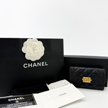 CHANEL Calfskin Boy Gold Logo Flap Card Holder 159075884 [P]