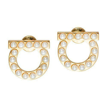 Salvatore Ferragamo Gancini Pearl Earrings 76-0125 GOLD 696581 30123304 [P]