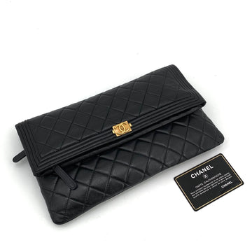 CHANEL Lambskin Boy Folding Flap Clutch 159077391 [P]