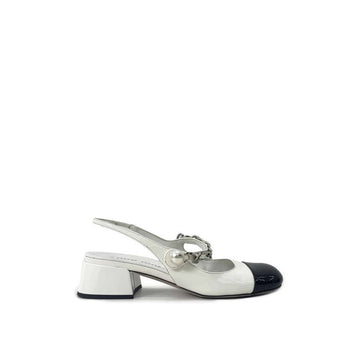 Miu Miu Two-Tone Patent Mary Jane Leather Slingback Pumps White Black 36 159082081 [P]