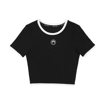 Marine Serre Contrast Ringer Crop T-Shirt with Moon Logo 140682783 [P]