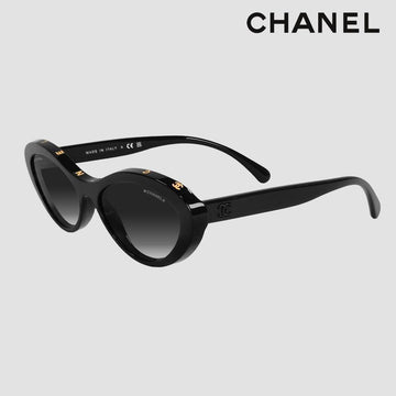 CHANEL Oval Sunglasses with Yellow Lettering Black 130328548 [P]