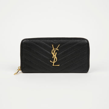 SAINT LAURENT 女性用モノグラムマトラッセジッパーロングウォレット ブラック 158666001 [P]