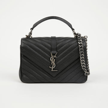 SAINT LAURENT College Medium Quilted Leather Shoulder Bag Schwarz mit Silbernem Beschläge 158741016 [P]
