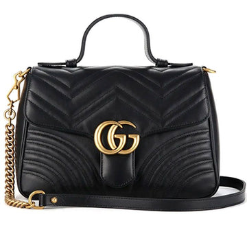 Gucci GG Marmont Matelassé Top Handle Shoulder Bag 498110 DTDIT 1000 Black 159103590 [P]