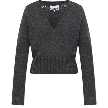GANNI Dunkelgrauer V-Ausschnitt-Pullover 151530947 [P]