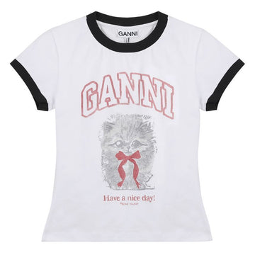 GANNI ホワイト クロップ キティ Tシャツ A1050030-151 152598922 [P]