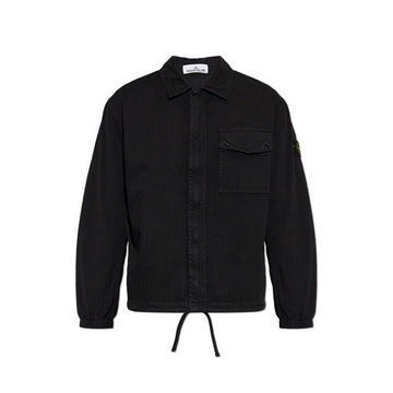 Stone Island Comfort Fit Herringbone Zip-Up Over Shirt Black L2S151200014 S0456 V0029 159120123 [P]
