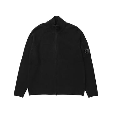 CP COMPANY Waffle Knit Cotton Cardigan Black 21CMKN058A 110754A 999 159120175 [P]