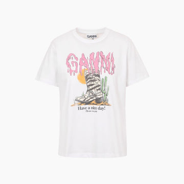 GANNI ウェスタンゼブラプリントホワイトTシャツ 159120354 [P]