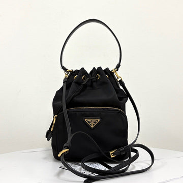 Prada Nylon Triangle Logo Bucket Bag Black (1BH038) 159133811 [P]