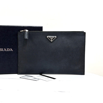 Prada Saffiano Triangle Logo Clutch Bag Black (2NG005) 159134112 [P]