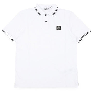 STONE ISLAND 男性用 二重ライン カラー ロゴ パッチ ポロシャツ 半袖(ホワイト) L1S15 2200010 S0018 V1001 151802434 [P]