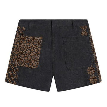 Dior Cotton Denim Flower Embroidery Shorts 153556482 [P]
