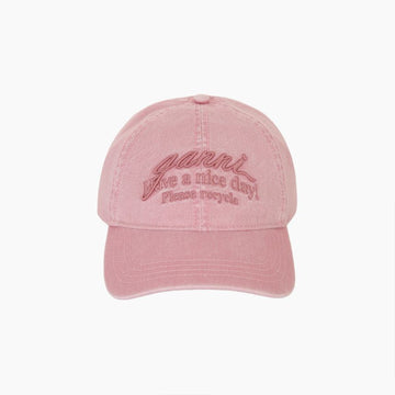 Ganni Embroidered Ribbon Logo Washed Pink Baseball Cap 159162687 [P]