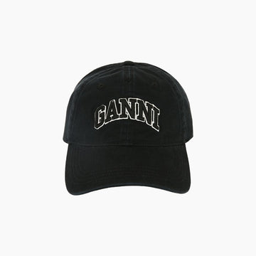 Ganni Embroidered Logo Canvas Black Baseball Cap 159162689 [P]