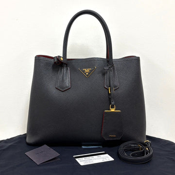 Prada Saffiano Double Tote Bag Shoulder Bag Black (BN2775) 159166811 [P]