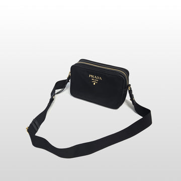 PRADA Schwarz 1BH089 Tessuto Pocono Nylon Kleine Kamera Umhängetasche 159170986 [P]