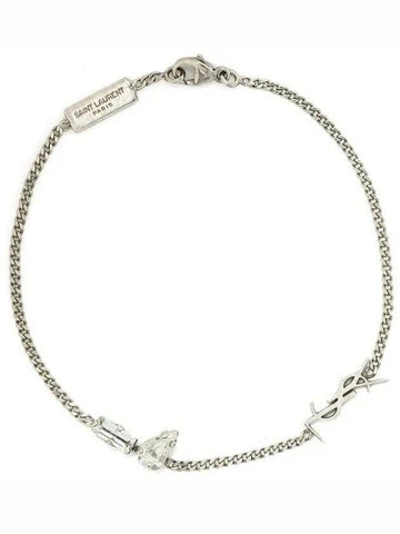 SAINT LAURENT Rhinestone Silber Monogramm Charms Armband 692489 Y1526 8368 133033117 [P]