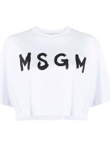MSGM ブラシド ロゴ クロップ Tシャツ 3641MDM137 247002 01 133040112 [P]