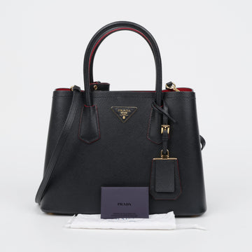PRADA Schwarze und rote Saffiano Leder Doppel-Tote- und Schultertasche 158741217 [P]