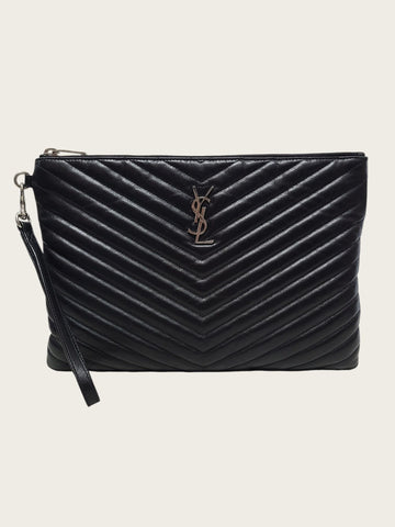 SAINT LAURENT Schwarze Clutch mit YSL Monogramm in Matelassé 159171870 [P]