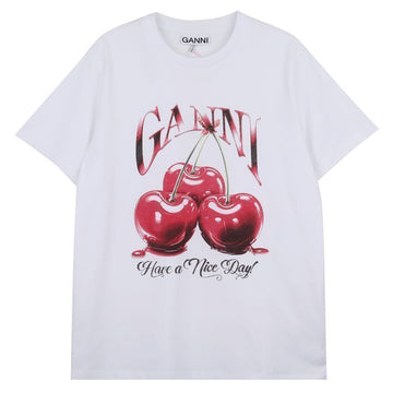 GANNI ホワイト ベーシック ジャージ チェリー リラックスド Tシャツ T4004-151 141983375 [P]