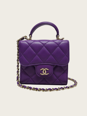 CHANEL Purple Lambskin Gold-tone Top Handle Chain Mini Bag Chip 159172086 [P]
