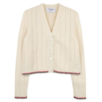 THOM BROWNE レザー フル ニードル リブ スティッチ カーディガン 145899380 [P]