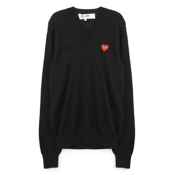 Comme Des Garcons Red Heart Rhinestone V-Neck Sweater Black 149288755 [P]