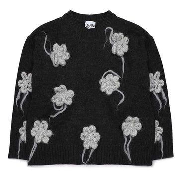 Ganni Dark Grey Flower Crochet Sweater 150946576 [P]