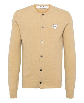 Comme Des Garcons White Heart Appliqué Wool Cardigan AX N065 051 2 151055443 [P]