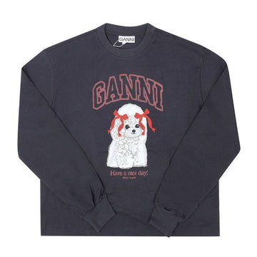 Ganni Long Sleeve Gray Poodle Women's T-Shirt 151463817 [P]