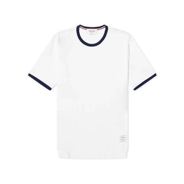 Thom Browne Ringer T-Shirt with Three-Stripes Patch Logo White MJS083A 00042 100 158461875 [P]