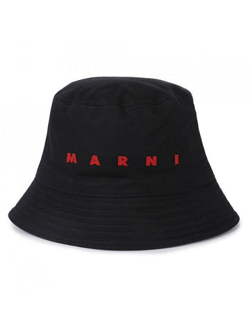 MARNI ロゴ刺繍ブラックギャバジンバケットハット 151060282 [P]