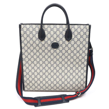 Gucci Beige Blue GG Supreme Canvas Interlocking G Medium Tote 2WAY 674155 159183761 [P]