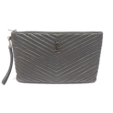 Saint Laurent Gray Leather Chevron Matelassé Monogram Document Holder Strap Clutch 159183772 [P]
