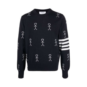 THOM BROWNE Merinowolle Strickpullover mit Ikonenmuster Navy MKA388A Y1002 415 158461849 [P]