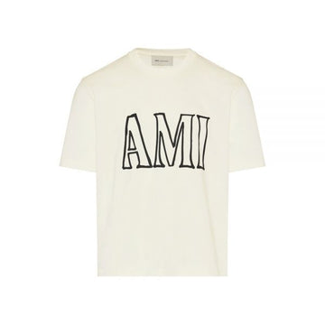 AMI Logo Print T-Shirt Cream White 26SS UTS380 726 136 158346236 [P]