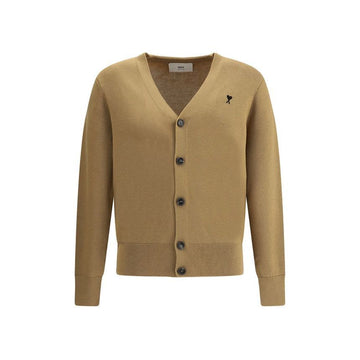 AMI Kleine Herzlogo V-Ausschnitt Strickjacke Kamel 001 288 158346210 [P]