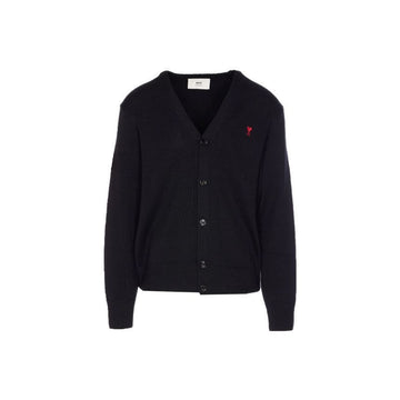 AMI Small Heart Logo V-Neck Cardigan Black 26SS 001 009 158346209 [P]