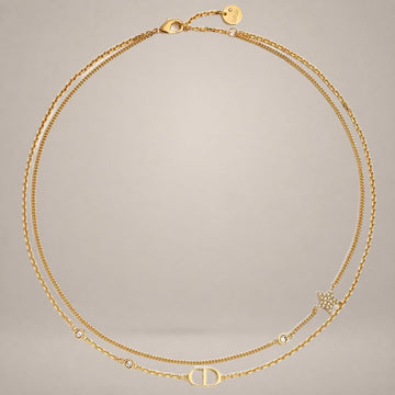 Dior Double Necklace with Gold Finish Metal & Silver Tone Crystal 126805043 [P]