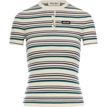 MIU MIU Cotton Stripe Short Sleeve Knit 156100129 [P]