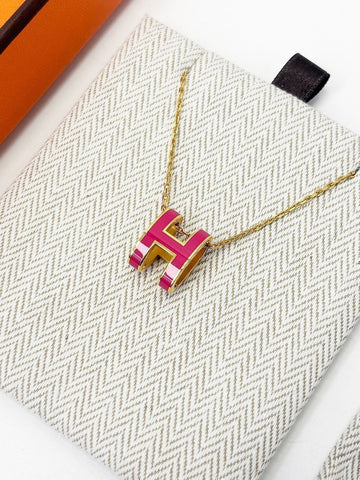 Hermes Pop H Ash Pendant Gold Hardware Rose Extreme Necklace 4VHEA34292 122980036 [P]