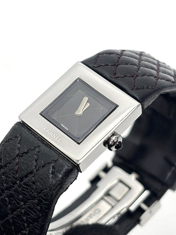 CHANEL Matelassé Black Silver-tone Quartz Watch 4VCHC29542 120245911 [P]