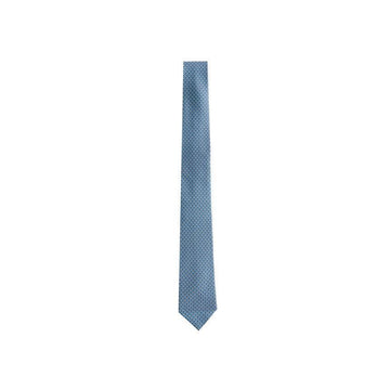 Salvatore Ferragamo Silk Tie with Gancini Logo Pattern Navy 35-8771 0722508 153588481 [P]