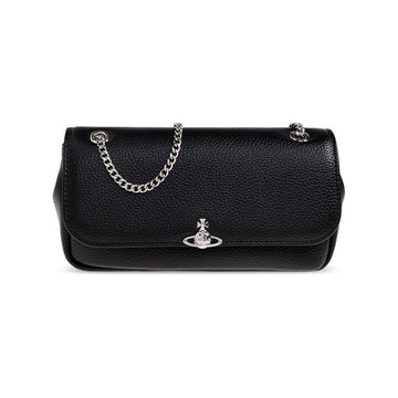 Vivienne Westwood Orb Silver Logo Pulse Chain Crossbody Bag Black 153589123 [P]