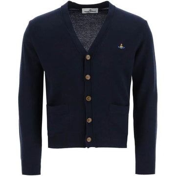 Vivienne Westwood V-neck Cardigan with Orb Logo Navy 2701000I Y000S K411 153209222 [P]